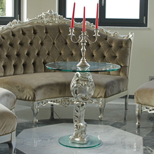 Tavolino design nuovo barocco - OSCAR - ORSITALIA - in vetro temprato / in vetro laccato / con supporto in faggio