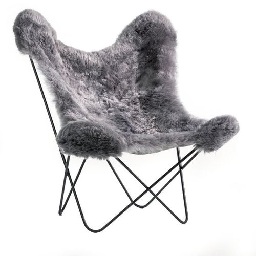 Poltrona contemporanea - AA: ICELANDIC  - Airborne - in ecopelliccia / a orecchioni / grigia