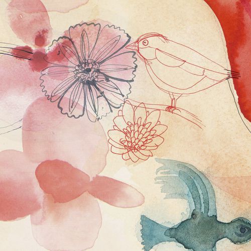 Carta da parati contemporanea - WATERCOLOR AND RED FLOWERS - Wallpepper - con motivi floreali / con motivo stampato