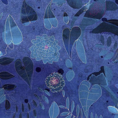Carta da parati contemporanea - WATERCOLOR AND NATURE IN BLUE  - Wallpepper - con animali / blu / con motivo stampato