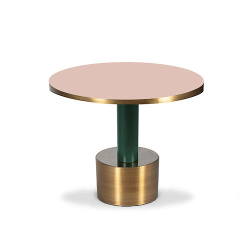 Tavolo d'appoggio contemporaneo - RIO - Moanne - in legno laccato / con supporto in ottone / rotondo
