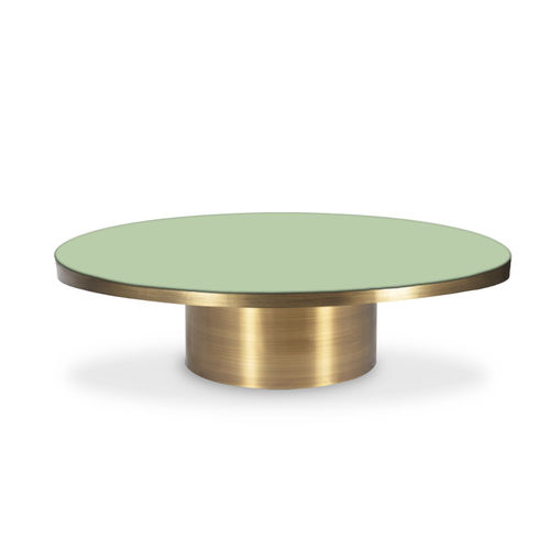 Tavolino basso contemporaneo - RIO - Moanne - in legno laccato / con supporto in ottone / rotondo