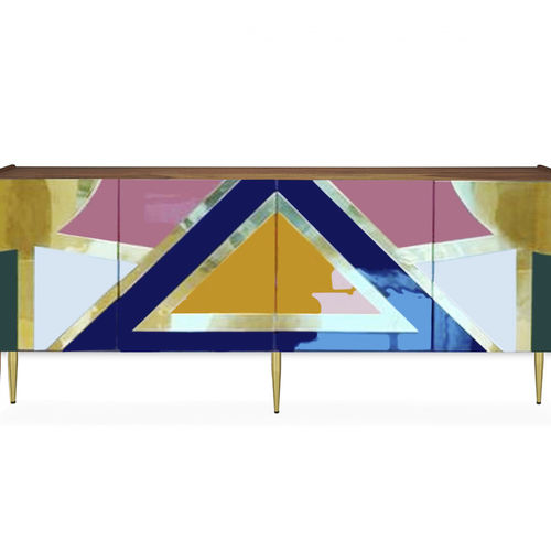Credenza contemporanea - YUCATÁN - Moanne - in legno laccato brillante / in ottone lucidato / con ripiano