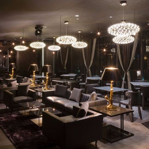 Lampadario moderno - JR2011 MINIMALIST ELLIPSE - Alan Mizrahi Lighting - in acciaio inossidabile / 1 livello / LED