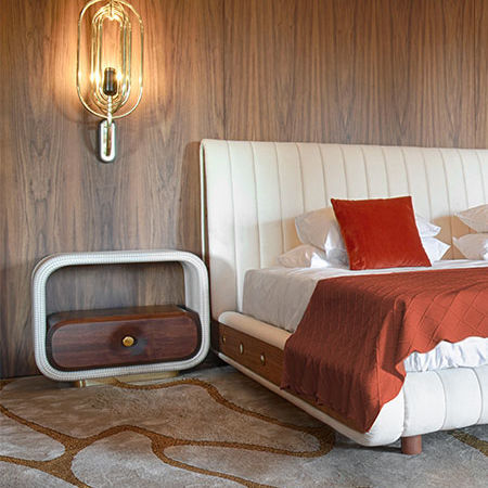 Comodino contemporaneo - MINELLI - Essential Home - in noce / in tessuto / con supporto in ottone lucido