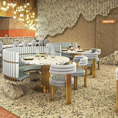 Tavolo da pranzo in stile - CARY - Essential Home - in terrazzo / con supporto in ottone lucido / rotondo