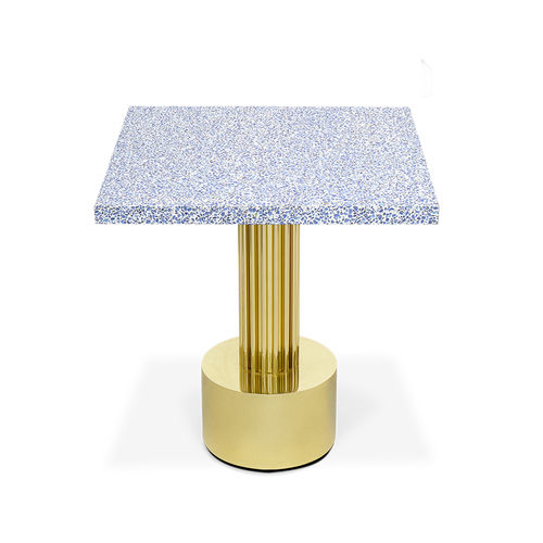 Tavolo design - DENNING - Essential Home - in terrazzo / con supporto in ottone lucido / quadrato