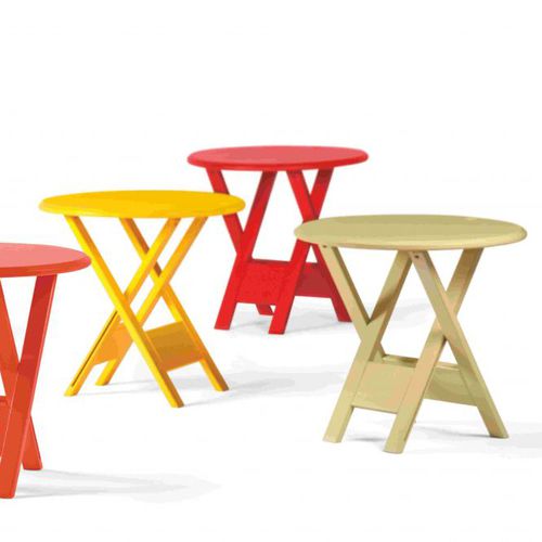 Tavolo d'appoggio contemporaneo - MESOTTE - Butzke - in legno / rotondo / pieghevole