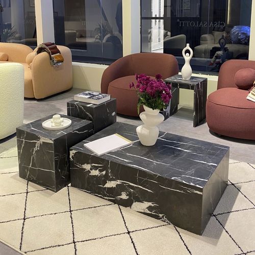 Tavolino basso contemporaneo - 500 - Efesus Stone - in marmo / con supporto in marmo / rettangolare