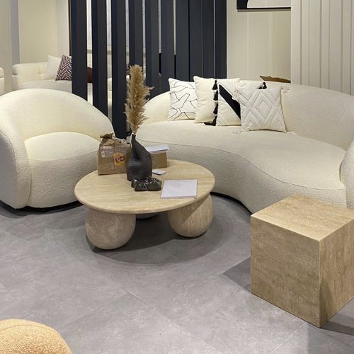 Tavolino basso contemporaneo - 20 - Efesus Stone - in legno / in travertino / con supporto in travertino