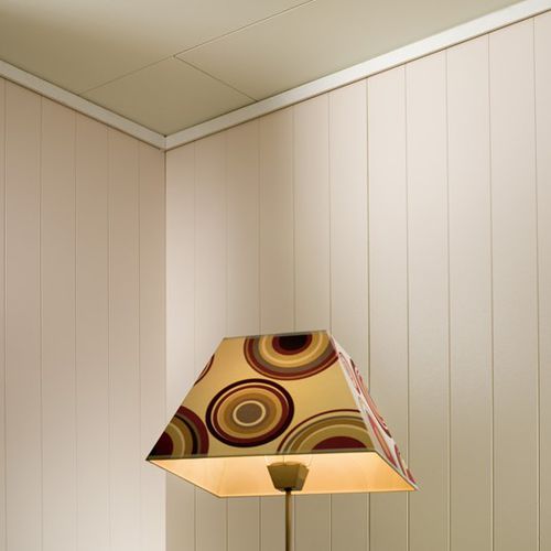 Controsoffitto in legno - ANTIKK WHITE / ANTIKK BRILLIANT WHITE - Huntonit - in pannelli / con struttura nascosta