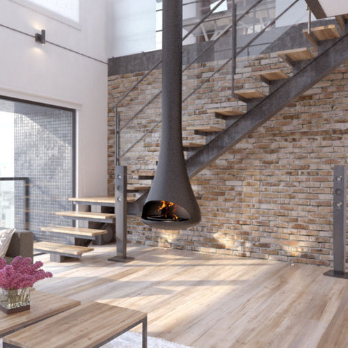 Camino a legna - FUSION - CL Design - sospeso / centrale / Faccia singola