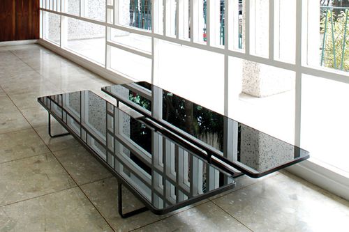 Tavolino basso contemporaneo - TREBBI LONGA - Estudiobola - in legno / in vetro / in alluminio
