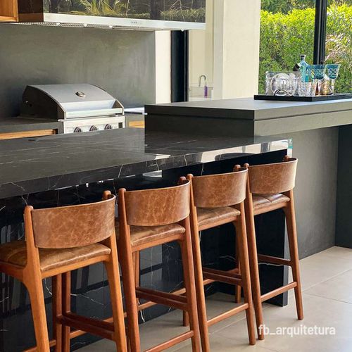 Sgabello da bar contemporaneo - HELGA - Estudiobola - in pelle / in legno / in tessuto