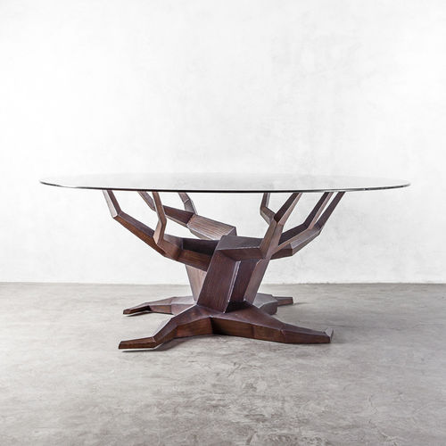 Tavolo da pranzo design originale - MOLAVE - industriaedition - in legno massiccio / in vetro / in acciaio