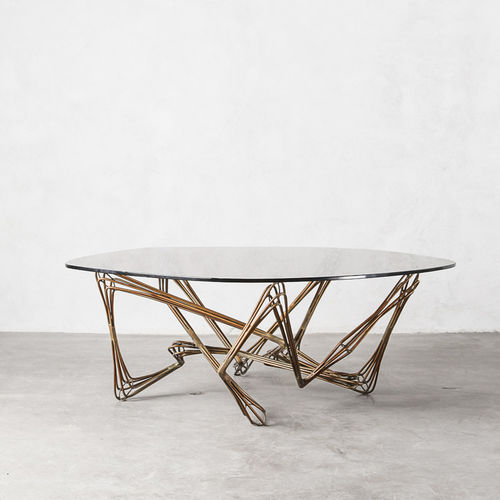 Tavolino basso design originale - Z-ZAG - industriaedition - in vetro / in acciaio / rotondo