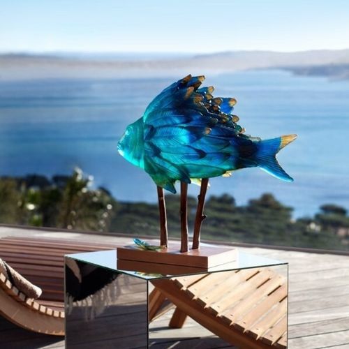 Scultura in cristallo - Punky Fish - Daum - da esterno / da appoggio / blu