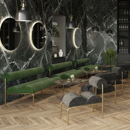 Poltrona club contemporanea - ALIKO - Barel Srl - in velluto / in ferro / grigia