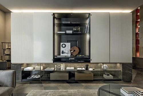 Parete attrezzata per soggiorno contemporanea - HEGE - Shake Design - in vetro
