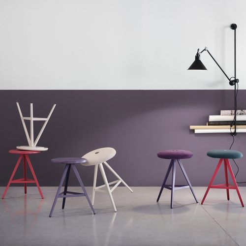 Sgabello contemporaneo - AKY 0122-h47-MET - Traba' - in pelle / in tessuto / in frassino