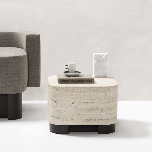 Tavolo d'appoggio contemporaneo - Giobagnara - in marmo / con supporto in noce / quadrato