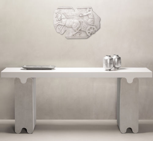 Consolle contemporanea - Ossicle  - Giobagnara - in marmo / con supporto in cuoio / rettangolare