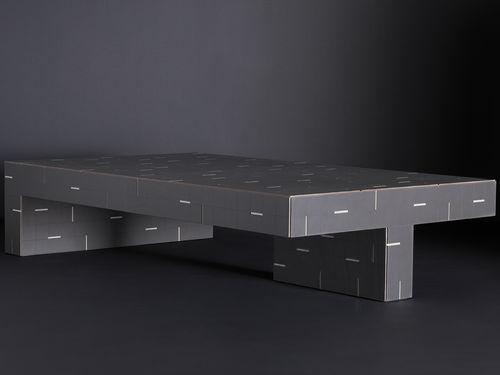 Tavolino basso contemporaneo - ATARI  - Giobagnara - in pelle / con supporto in cuoio / rettangolare