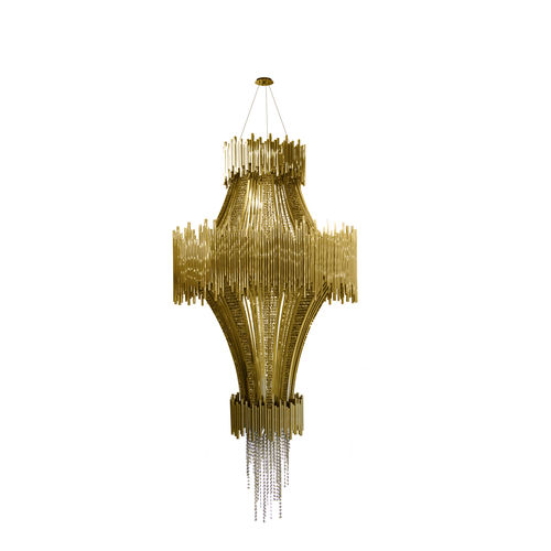 Lampadario contemporaneo - SCALA - LUXXU MODERN DESIGN & LIVING - in cristallo / in ottone placcato oro / scultura