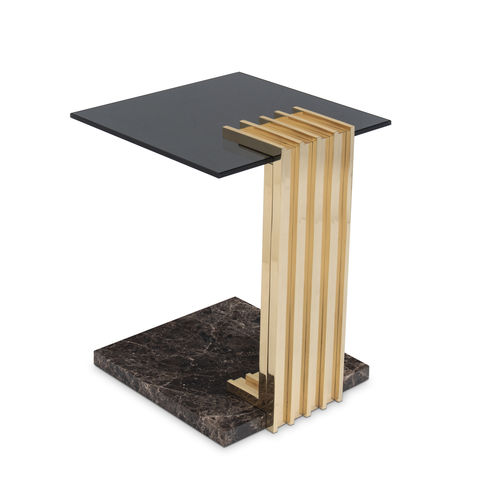 Tavolo d'appoggio contemporaneo - VERTIGO - LUXXU MODERN DESIGN & LIVING - in vetro fumè / in marmo / con supporto in ottone lucido