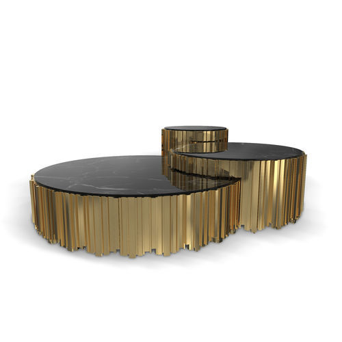 Tavolino basso contemporaneo - Empire Set II - LUXXU MODERN DESIGN & LIVING - in marmo / con supporto in ottone / rotondo