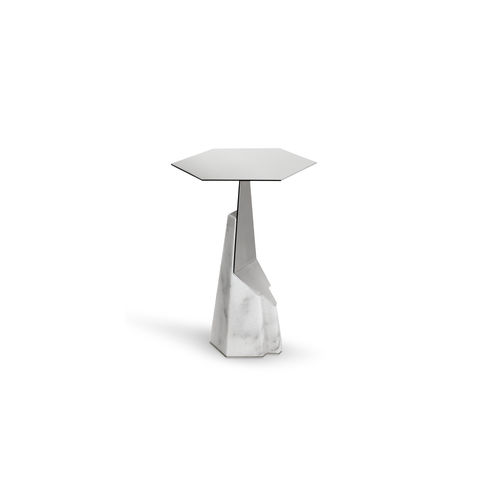 Tavolo d'appoggio contemporaneo - MYLLO - LUXXU MODERN DESIGN & LIVING - in vetro fumè / in acciaio inossidabile lucido / con supporto in marmo