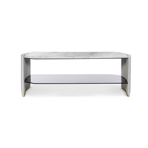 Tavolo d'appoggio contemporaneo - ALGERONE LONG - LUXXU MODERN DESIGN & LIVING - in ottone lucidato / in marmo / con supporto in ottone