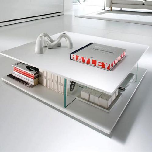Tavolino basso contemporaneo - LOGIKO - Mobilgam - in legno laccato / quadrato / con contenitore
