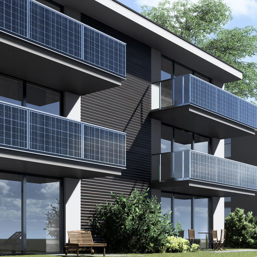 Ringhiera con pannelli fotovoltaici integrati - MODULARIS PV - Abel Metallsysteme GmbH & Co. KG - in alluminio / a pannelli / da esterno