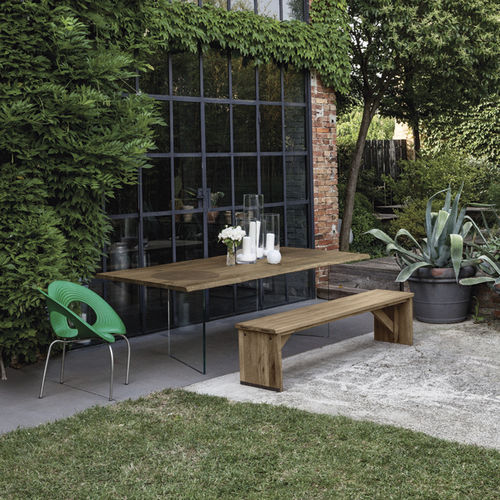 Tavolo contemporaneo - TIMBER - Devina Nais - in vetro / con supporto in vetro / rettangolare