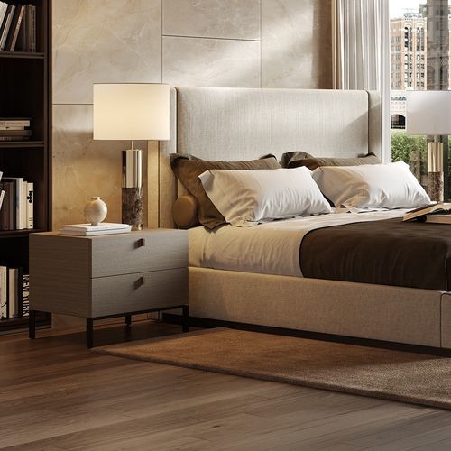 Comodino contemporaneo - AMBER  - Laskasas - in rovere / con supporto in metallo / rettangolare