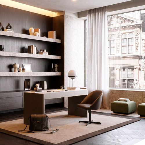 Scrivania da terra - LARSON  - Laskasas - contemporanea / in rovere / in marmo