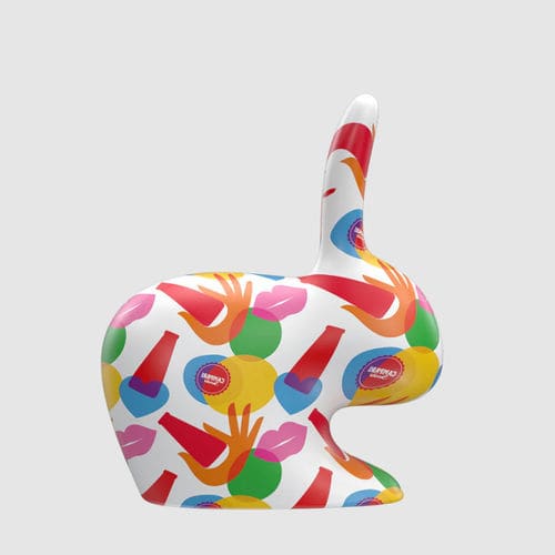 Sgabello design originale - RABBIT M - Qeeboo - in polipropilene / con base centrale / contract