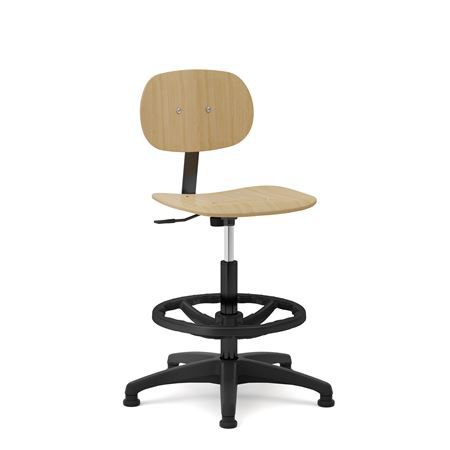 Sgabello da ufficio in legno - LINEA BACCA  - Brado S.P.A. - con rotelle / con poggiapiedi / nero
