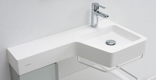 Lavabo sospeso - COLUMNA - mcbath - Moldcom Composites - in Solid Surface / con portasalviette integrato / contemporaneo