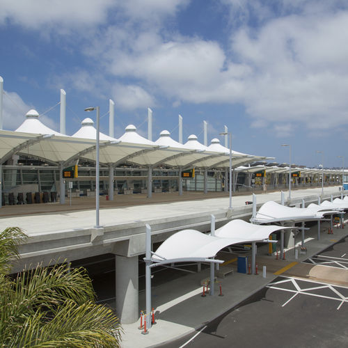 Membrana architettonica PTFE - SAN DIEGO INTERNATIONAL AIRPORT SMART CURB PAVILION - FabriTec Structures - per tensostruttura / per spazio pubblico / per tettoia d'entrata