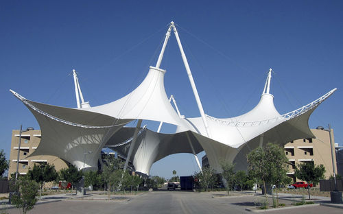 Tensostruttura a membrana e funi - MAST-SUPPORTED TENSILE STRUCTURES - FabriTec Structures - padiglione / per tettoia / per soffitto