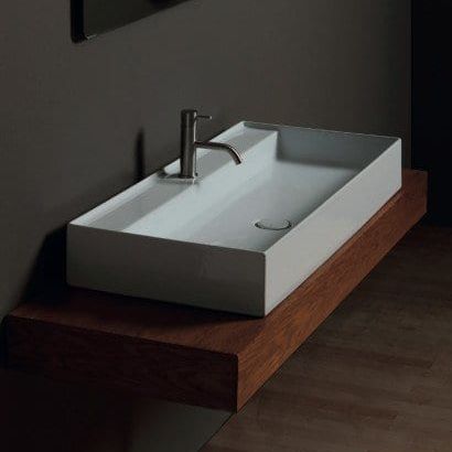 Lavabo da appoggio - 31250101/S - Alice Ceramica - in ceramica / con miscelatore / rettangolare