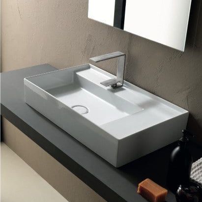 Lavabo da appoggio - 31110101 - Alice Ceramica - in ceramica / con miscelatore / rettangolare