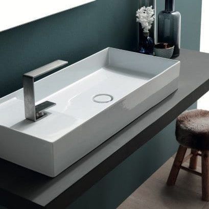 Lavabo da appoggio - 31100101 - Alice Ceramica - in ceramica / con miscelatore / rettangolare
