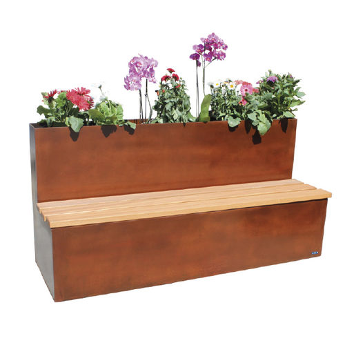 Fioriera in legno - GREA - Ado urban - in corten / rettangolare / con panchina integrata