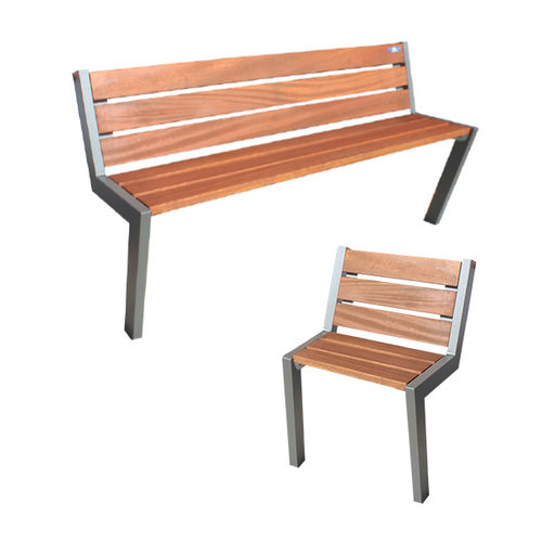 Panca per spazi pubblici design minimalista - DICKENS - Ado urban - in legno / in ferro / con schienale