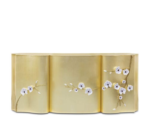 Credenza contemporanea - HONOR  - Memoir - in legno dorato a foglia oro / in vetro / con ante battenti
