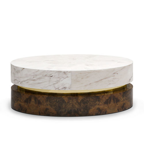 Tavolino basso contemporaneo - INFINITY  - Memoir - in ottone lucidato / in marmo / con supporto in legno impiallacciato