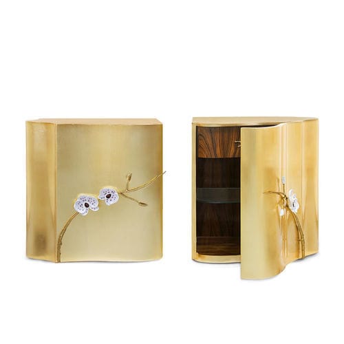 Comodino contemporaneo - HONOR  - Memoir - in legno dorato a foglia oro / in vetro / con supporto in legno